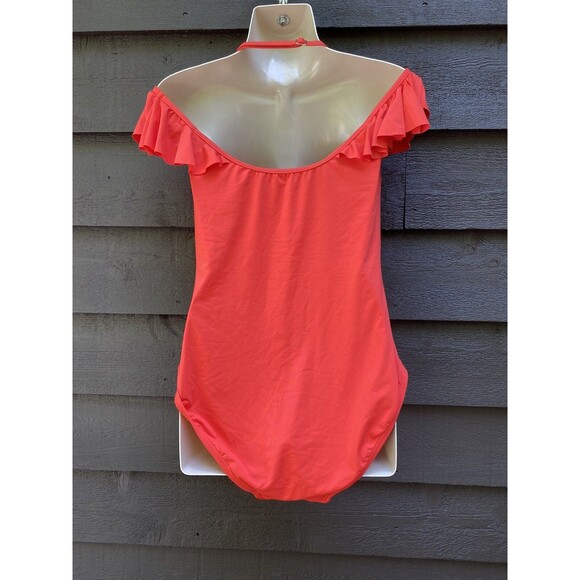 Vince Camuto Women's Size 12 Orange Red One Piece Ruffle Sleeve Swimsuit - Picture 3 of 12